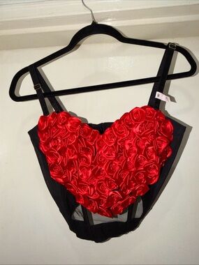 Victoria's Secret Red Rose Heart Bodysuit with Black Accents